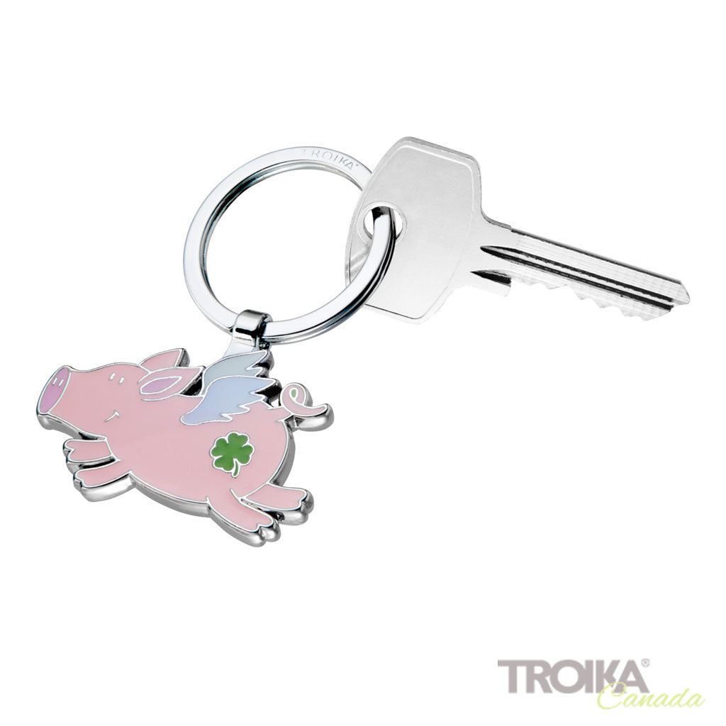 TROIKA Keychain Lucky Pig Chrome – KR26-04/CH in pink with key