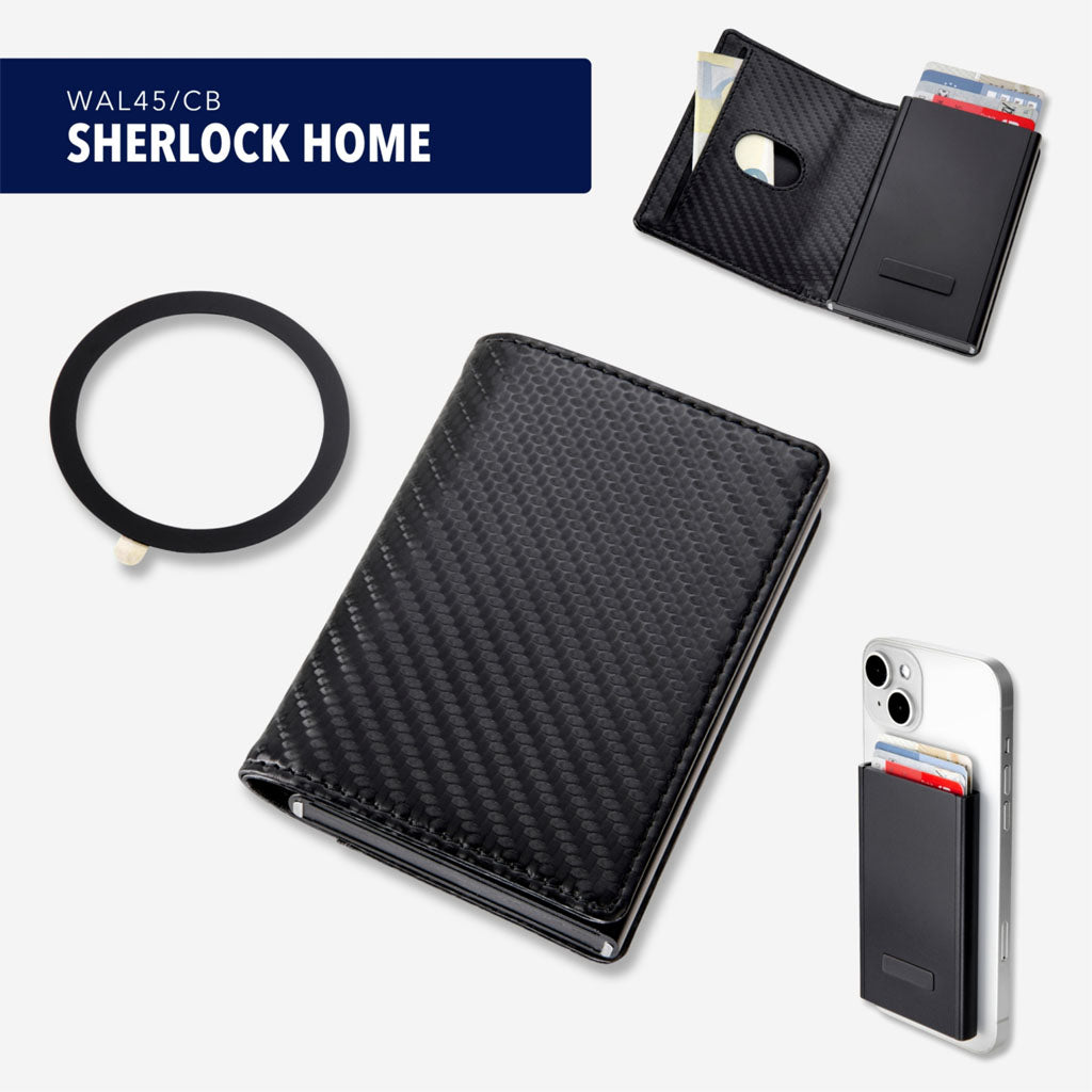 TROIKA Card Case Sherlock Home Carbon Optic – WAL45/CB, with Data Safe, attachment  to phone, in different perspectives