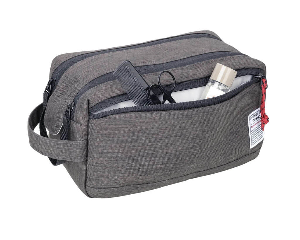 TROIKA BUSINESS WASHBAG 2 - BBG65/GY Water-repellent toiletry bag with mesh pockets, elastic straps and extra storage. Stylish, practical and easy to clean.