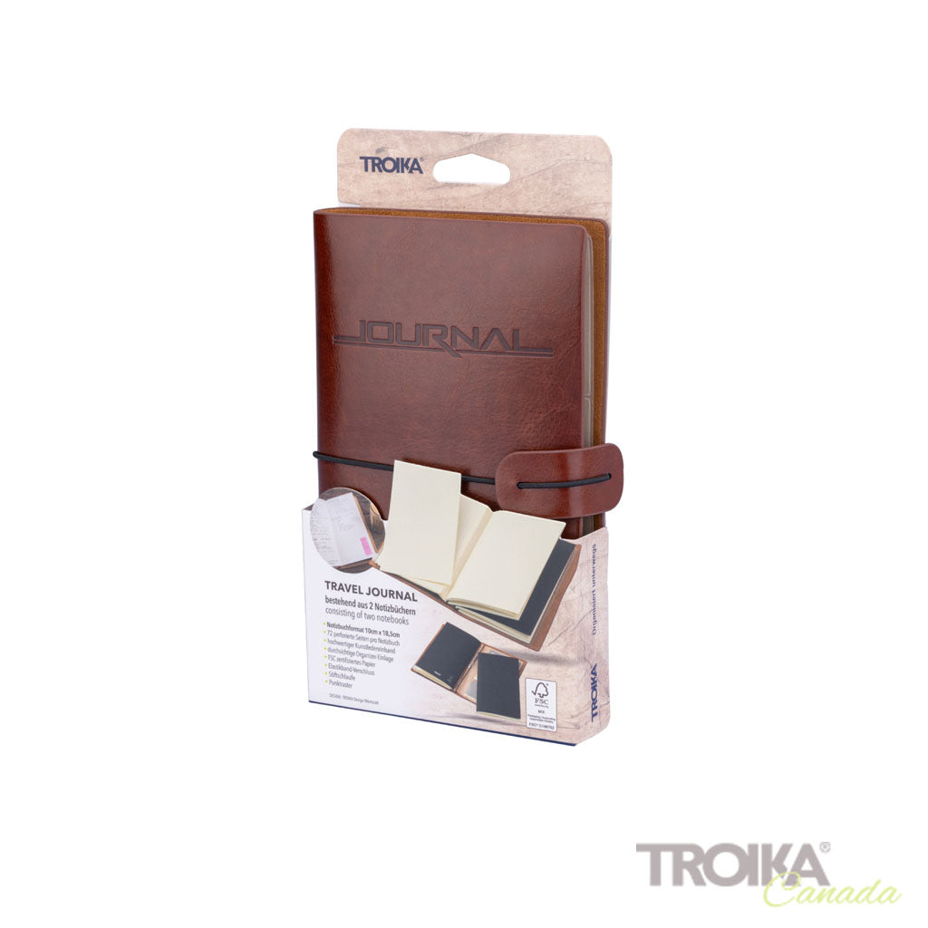 TROIKA Travel Journal Brown – BTJ25/BR with product packaging