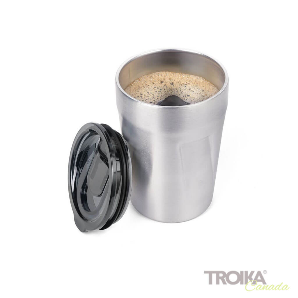 TROIKA CUP-UCCINO silver - open lit  showing inside of the thermal mug