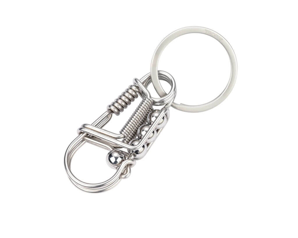 TROIKA DRAHTZIEHER keyring and carabiner made from durable 316 stainless steel. Features a practical spring mechanism and a sleek matt silver finish.
