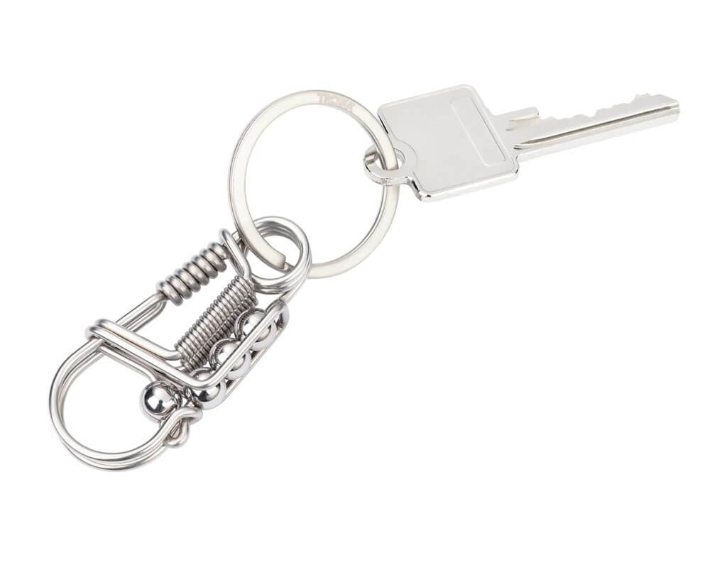 TROIKA DRAHTZIEHER keyring and carabiner made from durable 316 stainless steel. Features a practical spring mechanism and a sleek matt silver finish.