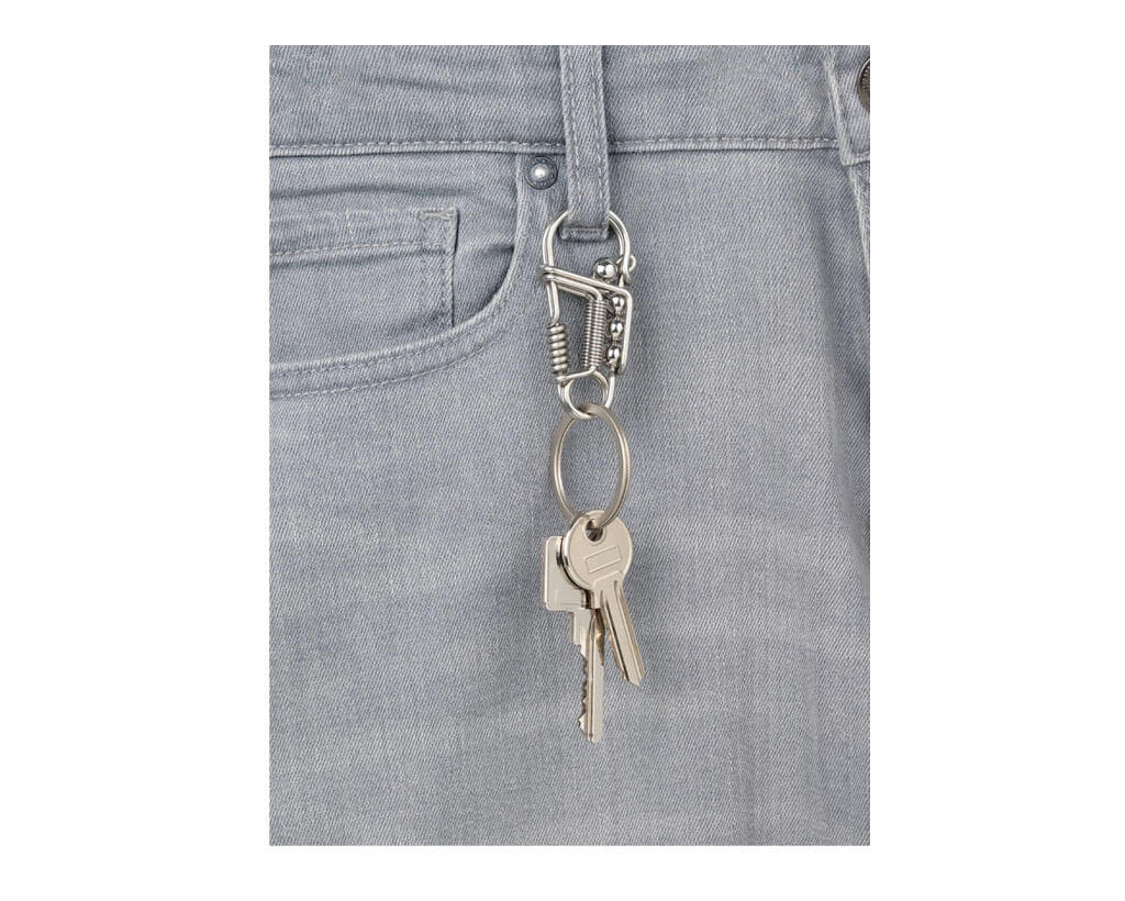 TROIKA DRAHTZIEHER keyring and carabiner made from durable 316 stainless steel. Features a practical spring mechanism and a sleek matt silver finish.