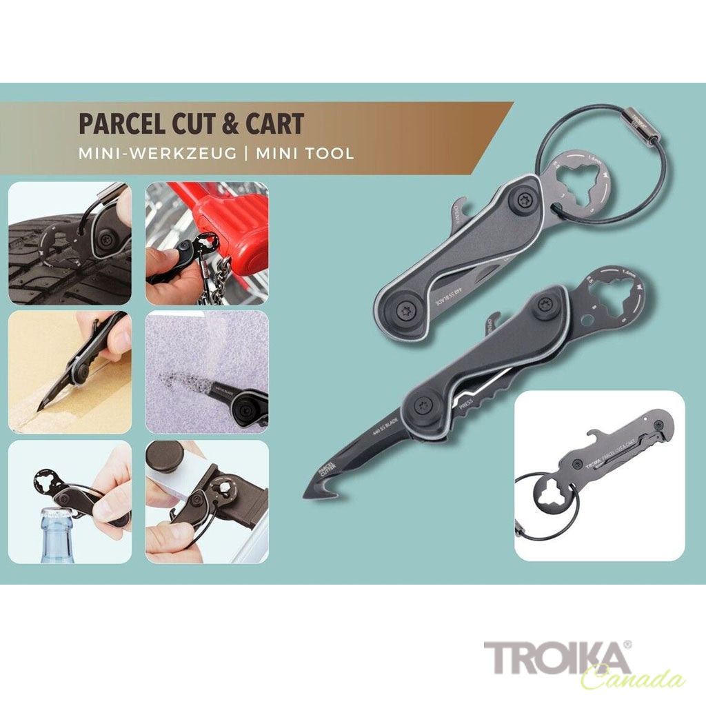 TROIKA Mini tool "PARCEL CUT & CART" - Black