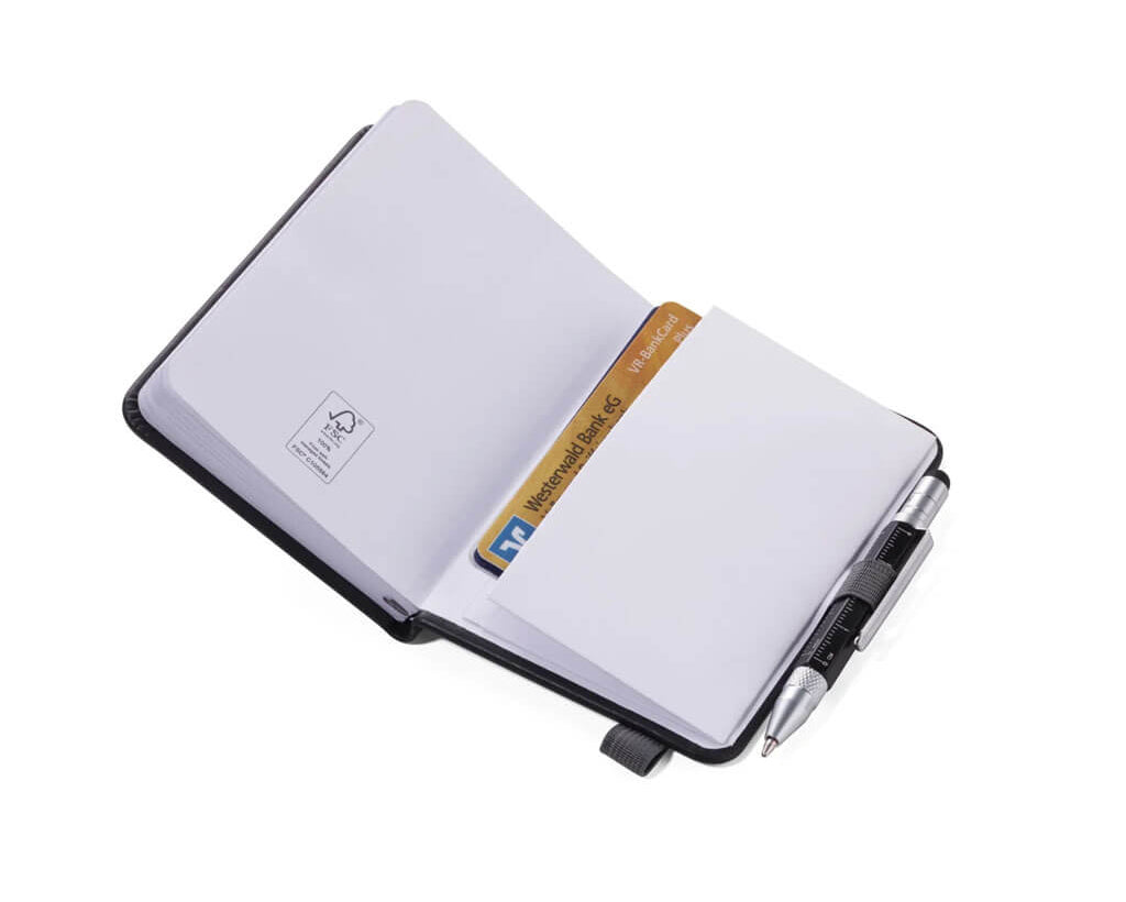 TROIKA LILIPAD + LILIPUT TOOL PEN set with A7 dot-grid notebook, multitasking ballpoint pen, ruler, pen loop and FSC-certified paper in petrol blue.