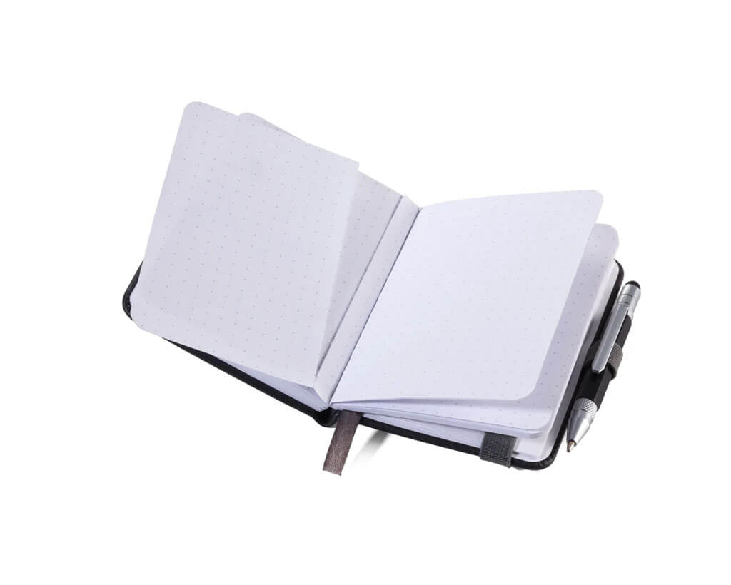 TROIKA LILIPAD + LILIPUT TOOL PEN set with A7 dot-grid notebook, multitasking ballpoint pen, ruler, pen loop and FSC-certified paper in petrol blue.