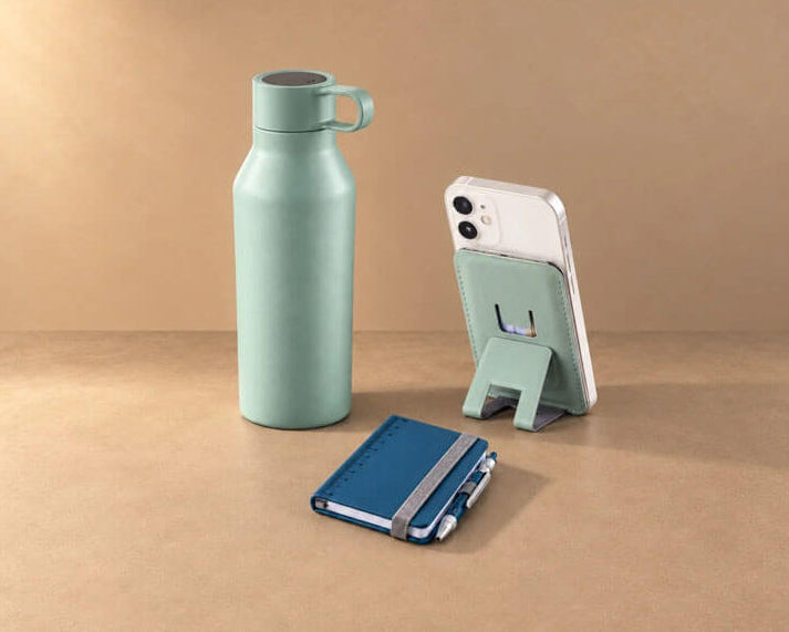 TROIKA LILIPAD + LILIPUT TOOL PEN set with A7 dot-grid notebook, multitasking ballpoint pen, ruler, pen loop and FSC-certified paper in petrol blue.