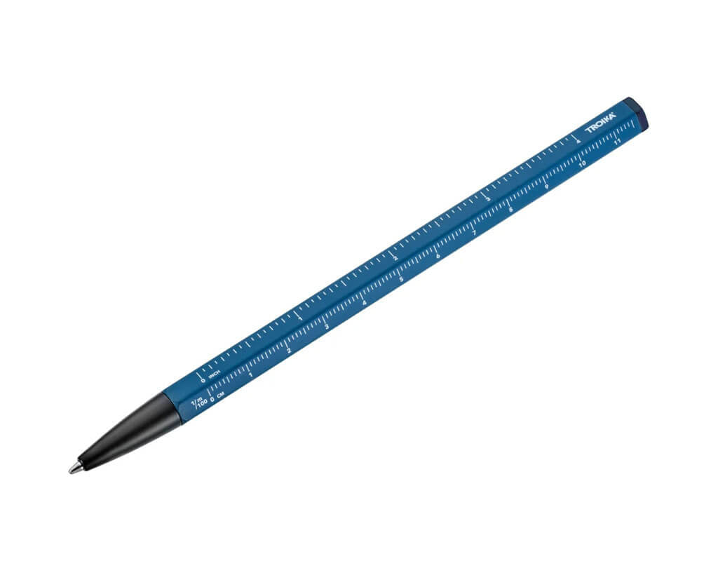 TROIKA SLIM PAD A5 notebook set with CONSTRUCTION BASIC ballpoint pen, dot-grid pages, 20 cm ruler and FSC-certified paper in matte petrol blue.