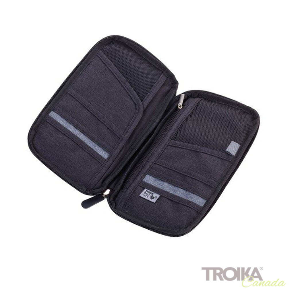 Black Travel Document Organizer - "Around The World" open