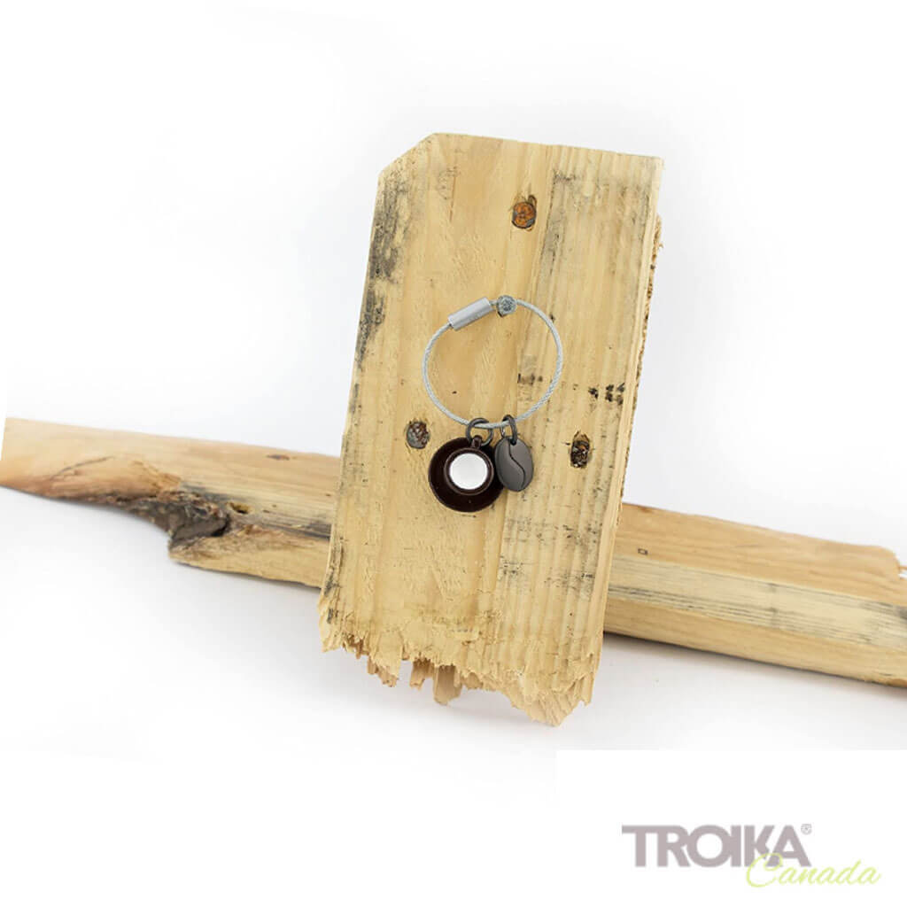 Troika keychain "Coffee 2 GO" with wood in background