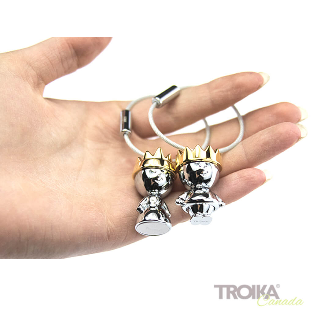 TROIKA Key Chain with LITTLE KING and LITTLE QUEEN crown charms - silver