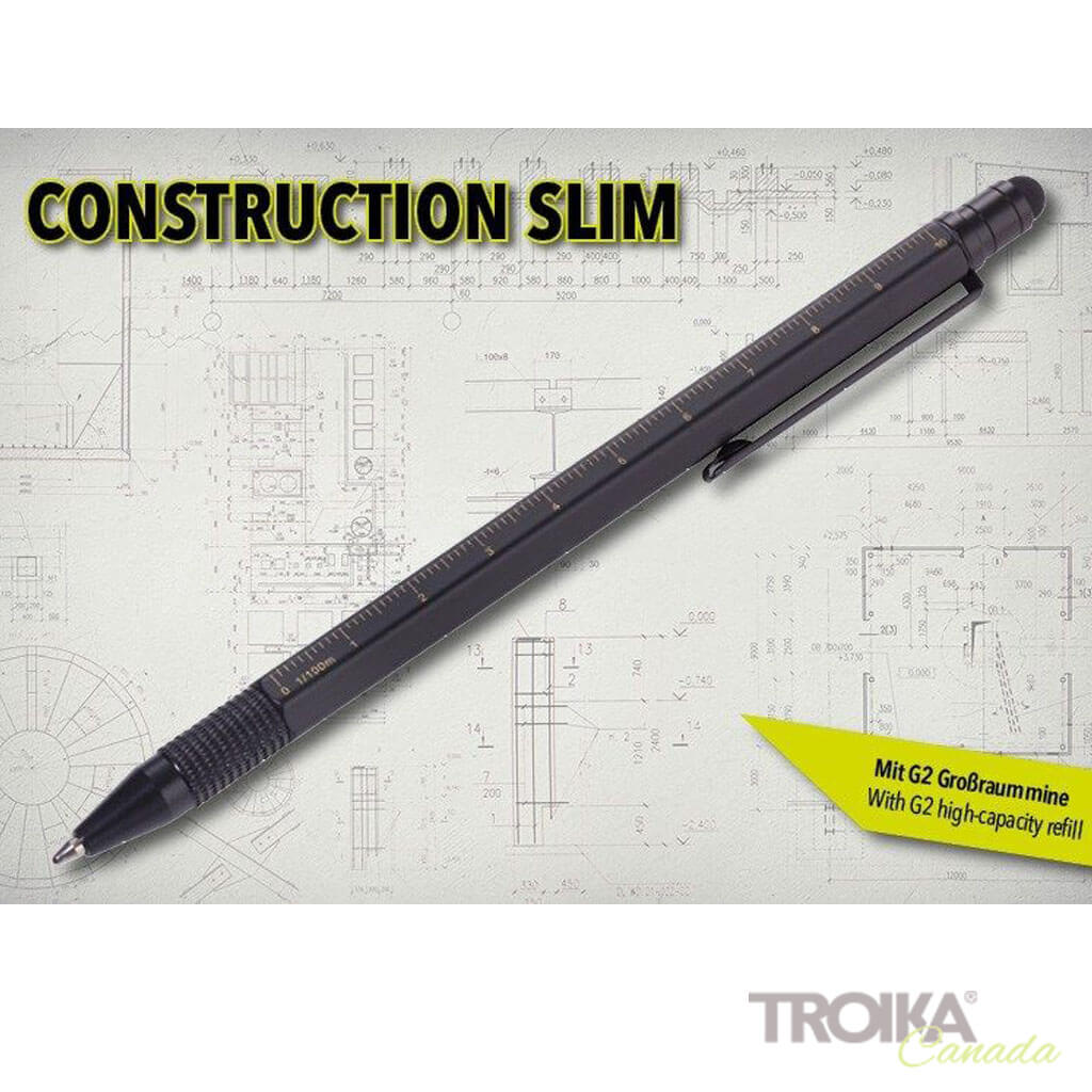 Stylo à bille multitâche TROIKA "CONSTRUCTION SLIM" - Noir/Or