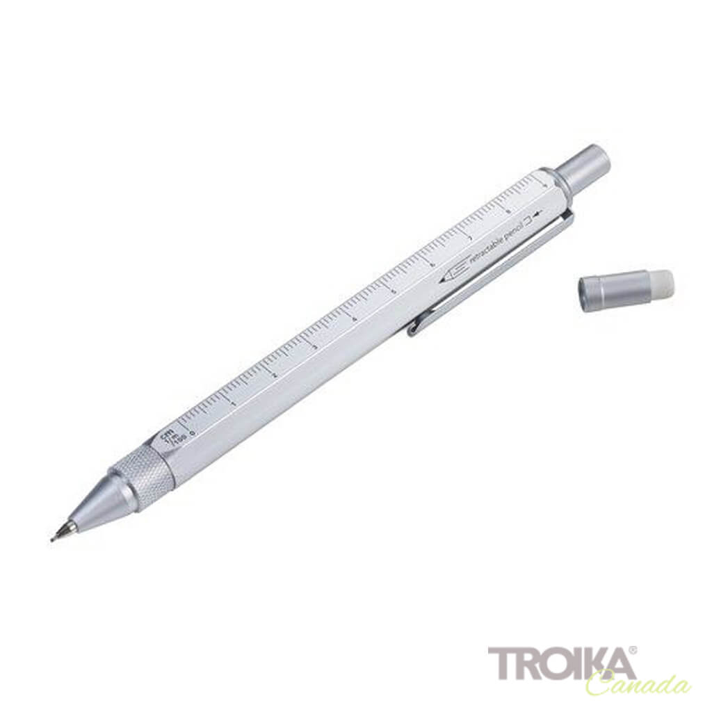 TROIKA Multitasking Mechanical Pencil "CONSTRUCTION DROP ACTION" - Silver