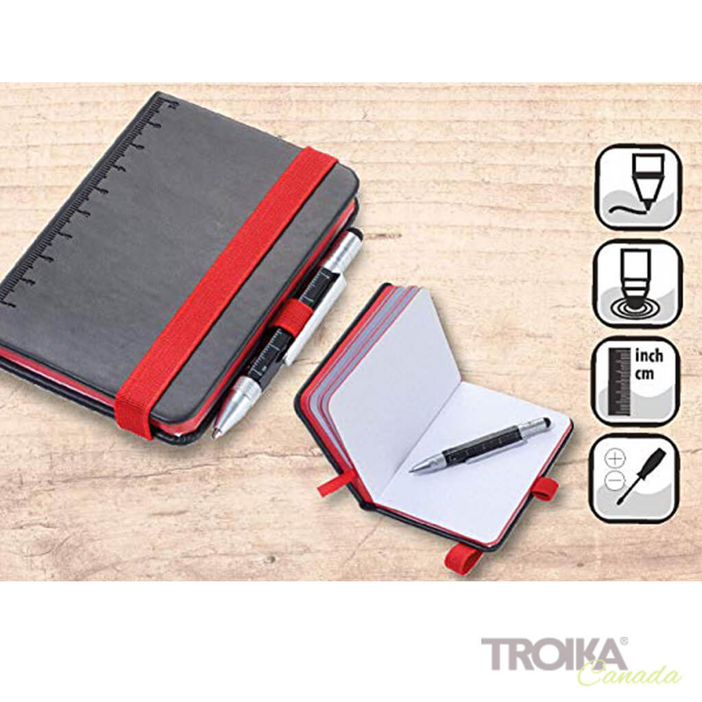 TROIKA Notepad DIN A7 incl. ballpoint pen LILIPUT - black-red