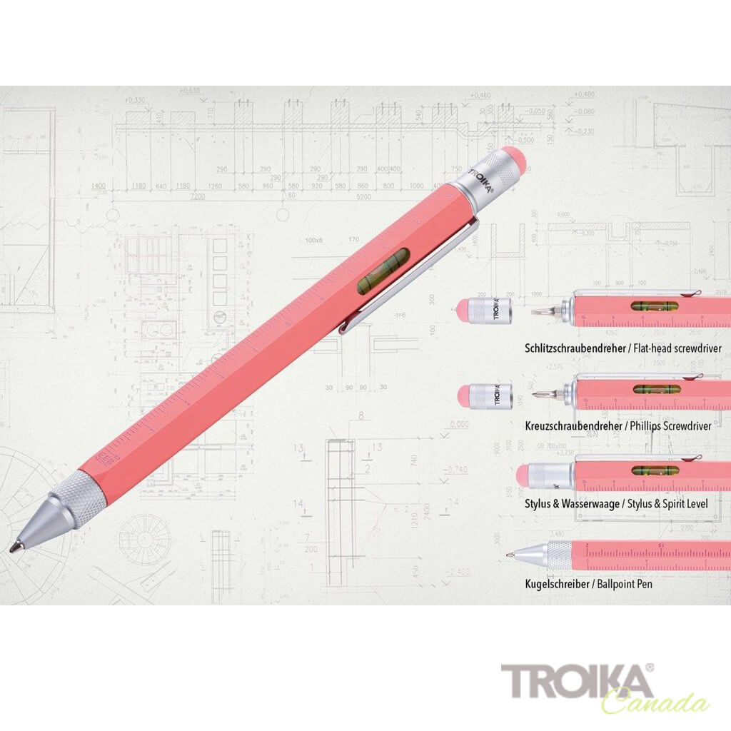 TROIKA MULTITASKING BALLPOINT PEN "CONSTRUCTION" - CORAL