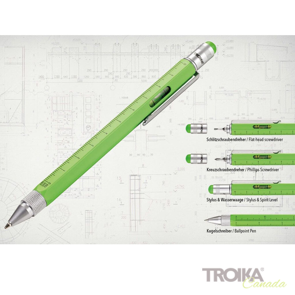 TROIKA MULTITASKING BALLPOINT PEN "CONSTRUCTION" - NEON GREEN