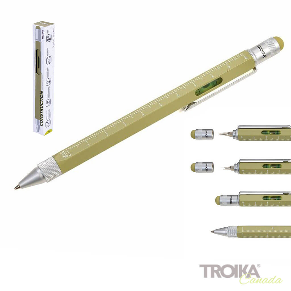 TROIKA Multitasking Ballpoint Pen "CONSTRUCTION" - Olive Oil