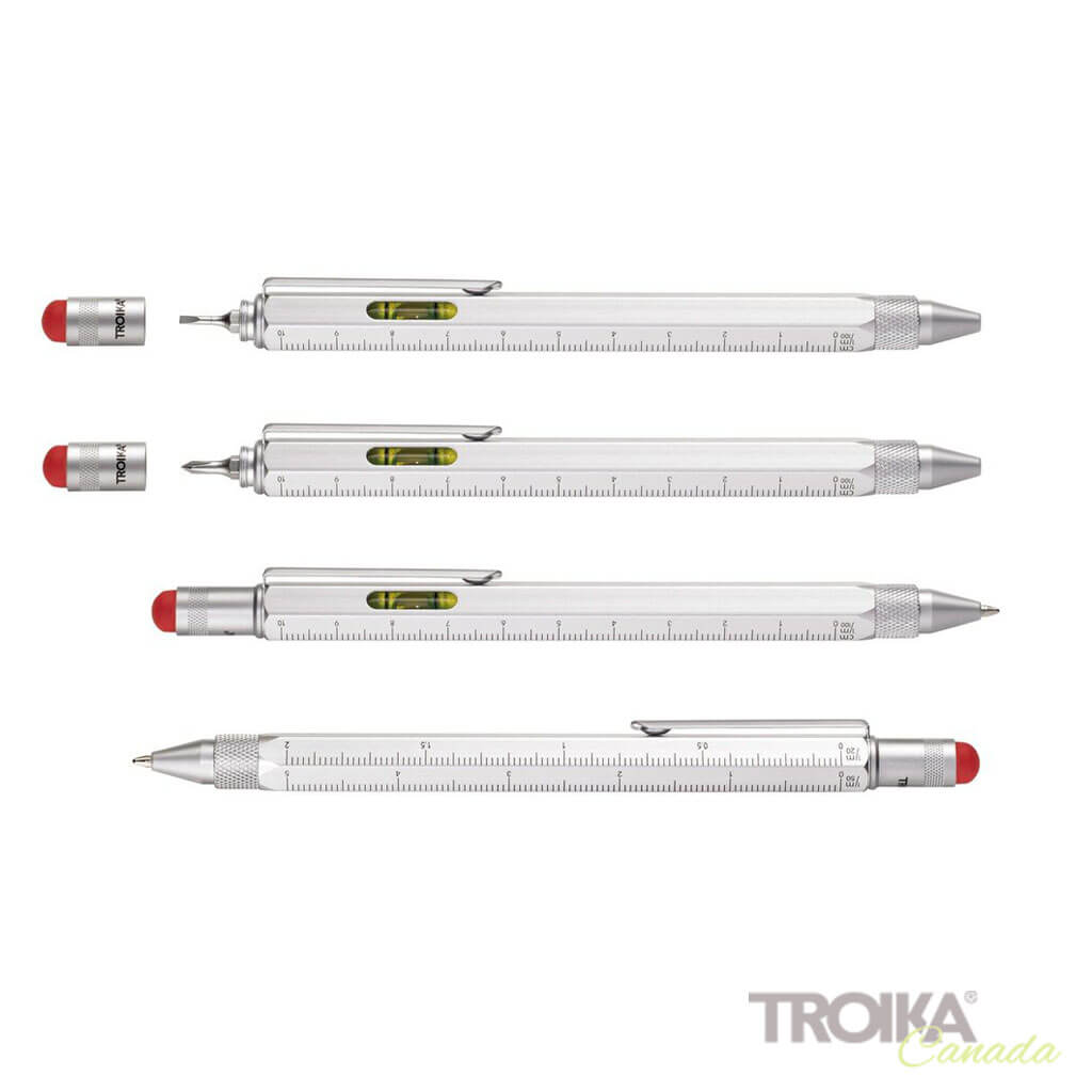 TROIKA Multitasking ballpoint pen "CONSTRUCTION" - silver/red