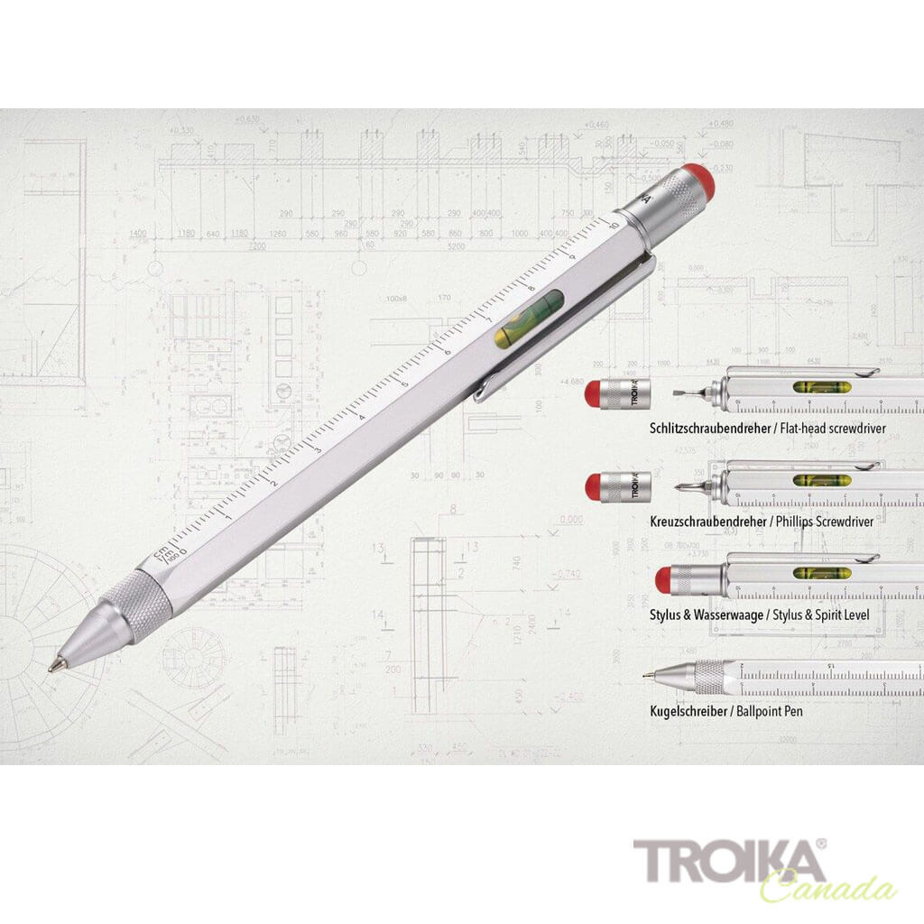 TROIKA Multitasking ballpoint pen "CONSTRUCTION" - silver/red