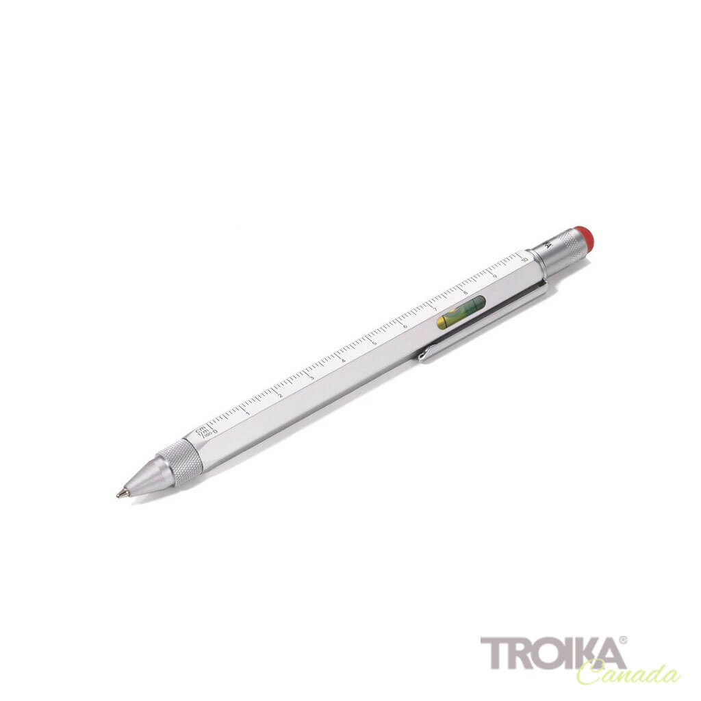 TROIKA Multitasking ballpoint pen &quot;CONSTRUCTION&quot; - silver/red