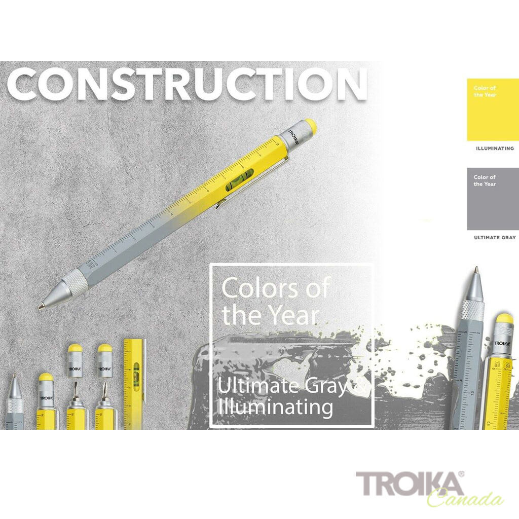 TROIKA MULTITASKING BALLPOINT PEN "CONSTRUCTION" - YELLOW/GREY