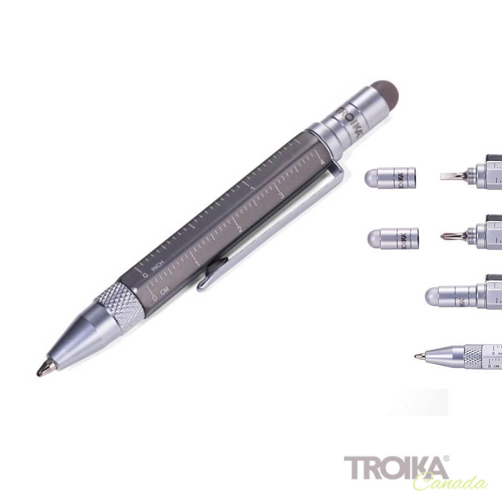 TROIKA Multitasking ballpoint pen &quot;CONSTRUCTION LILIPUT&quot; - small titanium