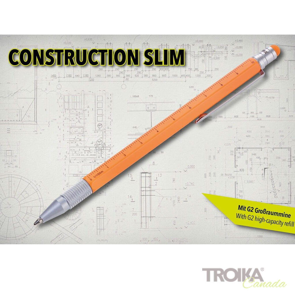 TROIKA Multitasking ballpoint pen "CONSTRUCTION SLIM" - orange