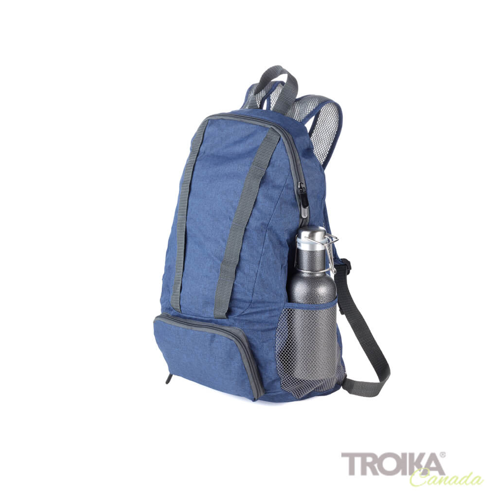 TROIKA blue foldable Backpack "BAGPACK" with water bottle